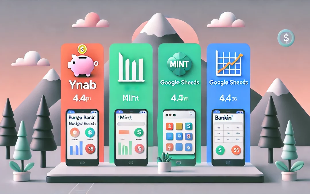 Infographie illustrant des outils pratiques comme YNAB, Mint, Google Sheets et Bankin', pour aider à créer un budget réaliste.